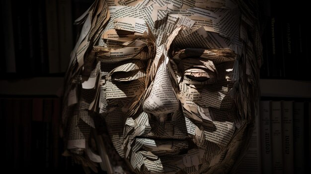 A sculpture of a man's face with the words'the old man'on it.