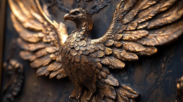 Sculpture of a phoenix rising from the ashes in bronze