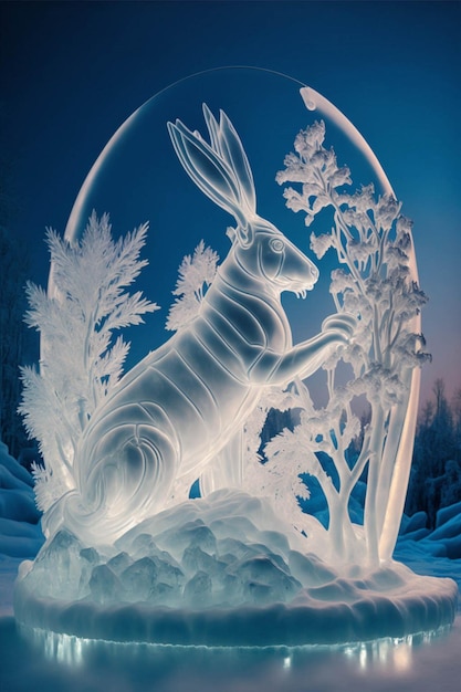 Sculpture of a rabbit in a snow globe generative ai