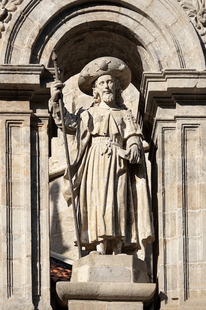 Sculpture of Santiago the Apostle. East facade of Santiago de Compostela Cathedral