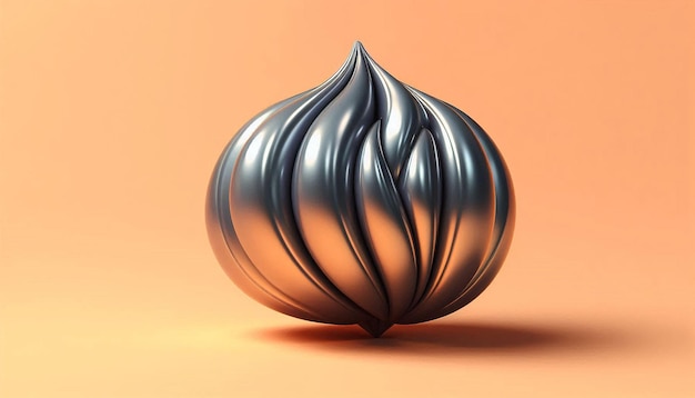 a sculpture of a silver sphere with black and orange colors