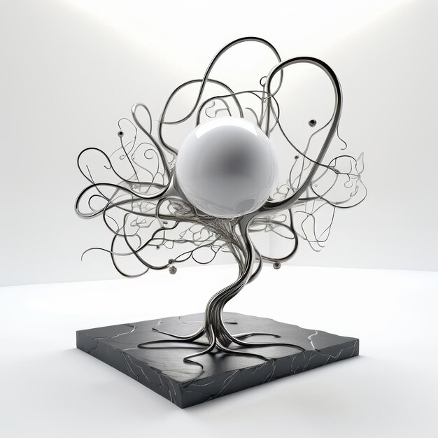 Photo sculpture of a tree with a white ball