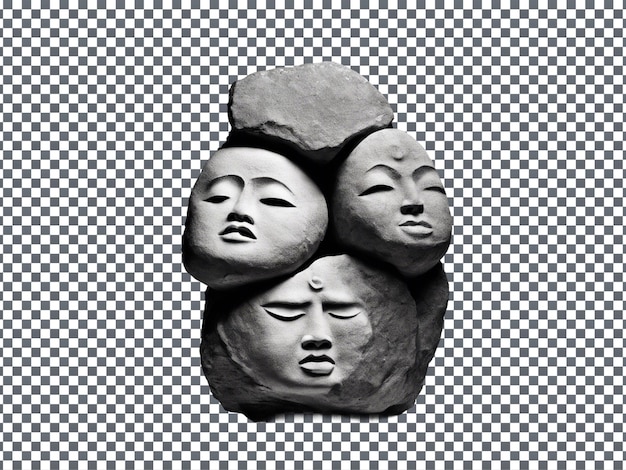 a sculpture of two faces with faces on a black and white background