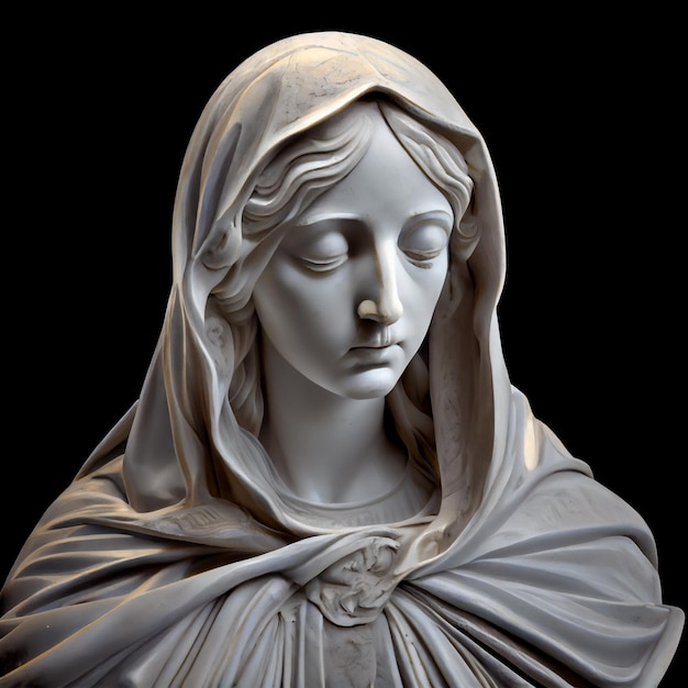 sculpture of the Virgin Mary with a cloak on her head Image of the virgin mother of Jesus