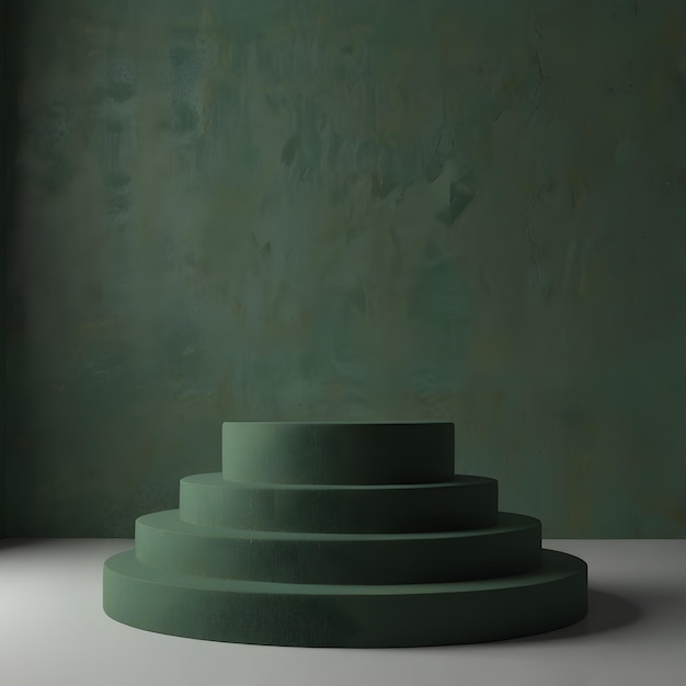 a sculpture with a green base is shown in the middle of a room