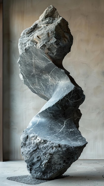 a sculpture with a white and black stone in the middle of it