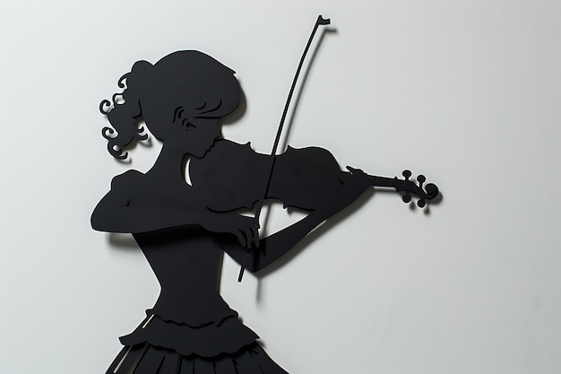 Photo a sculpture of a woman playing a violin with a silhouette of a woman playing the violin