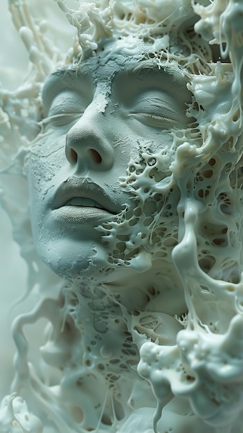 a sculpture of a woman with the bubbles on it