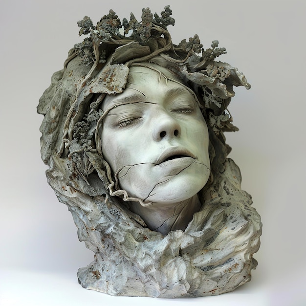 a sculpture of a woman with the face drawn on it