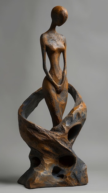 a sculpture of a woman with her hands on her head