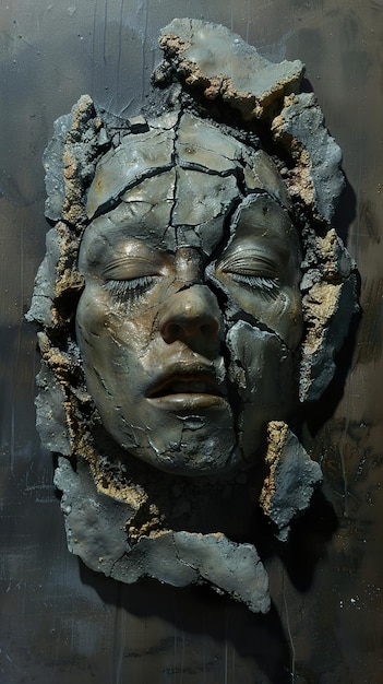 a sculpture of a woman with the word  broken  on it