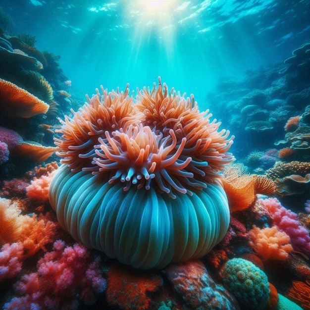 Sea anemone on a beautiful coral