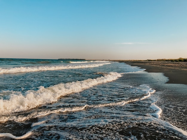 sea blue aquamarine waves line sunny sand beach summer background black sea waves marine beach