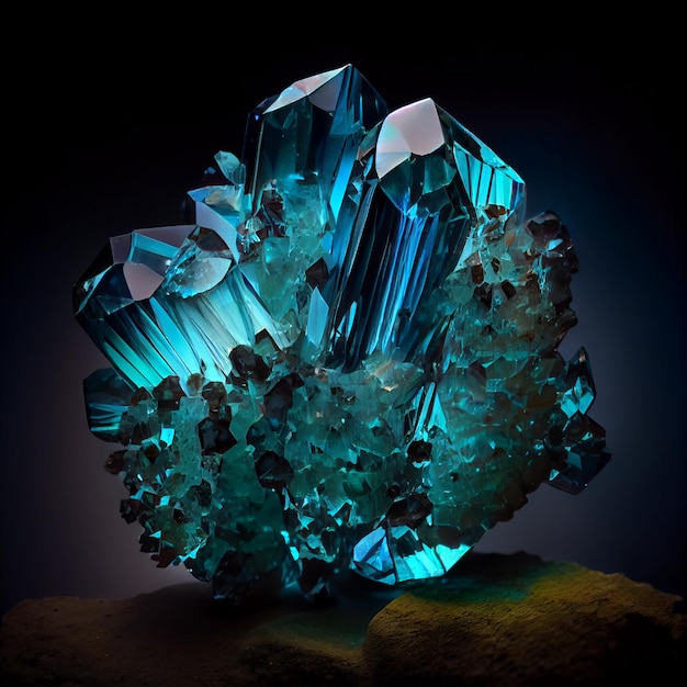 Sea blue crystal aquamarine gem isolated on black background