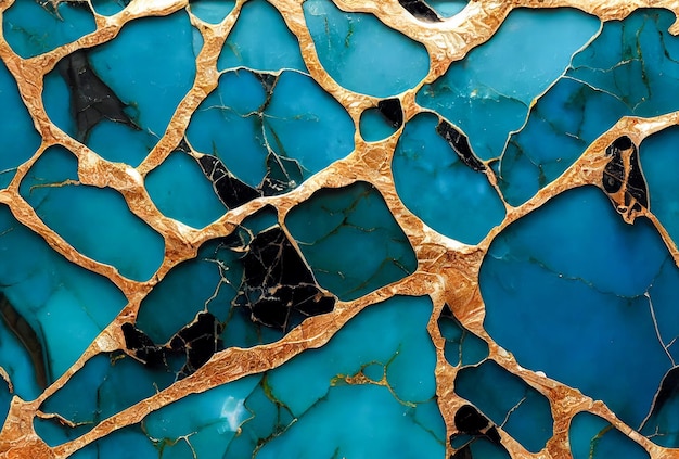 Sea blue and gold turquoise marble abstract background