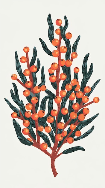 Photo sea buckthorn branch cartoon style