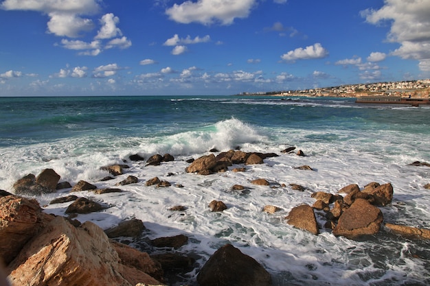 The sea in Byblos, ancient roman ruins in Lebanon