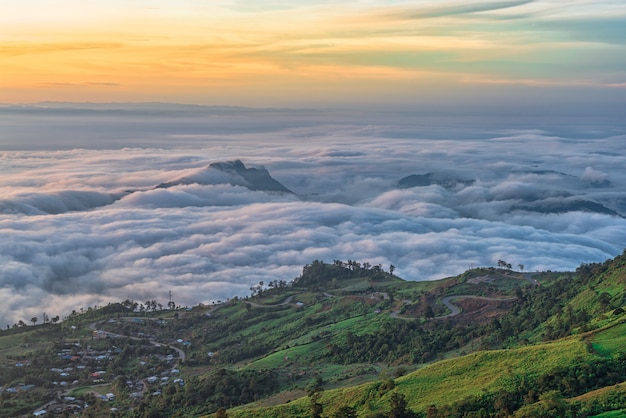 Sea of clouds in mountain at sunrise, Phu Tubberk Phetchabun, Thailand.