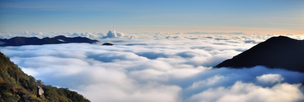 Sea of clouds with blue sky background Generative AI