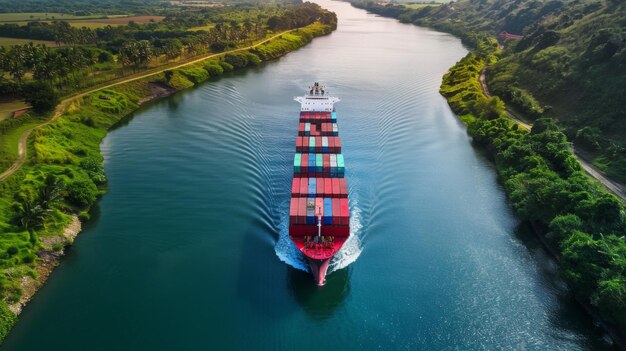 Photo a sea container ship sails through the panama canal