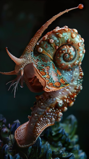 a sea creature with a green head and the octopus on its back