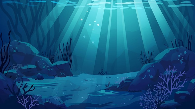 Sea deep light underwater surface cartoon vector background