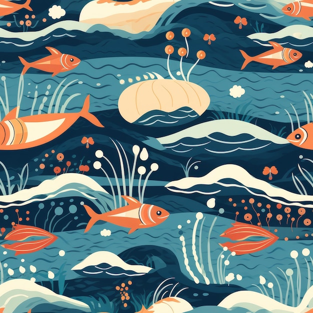 Sea fish seamless pattern Wet ocean Generate Ai