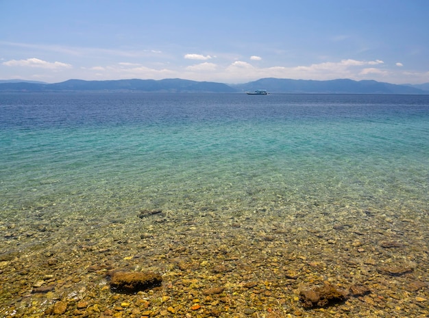 Sea from  ferryboat of Greek spa resort of Loutra Edipsou on island of Evia Euboea Greece