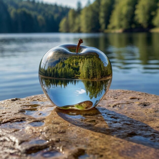 Photo sea and a glass apple