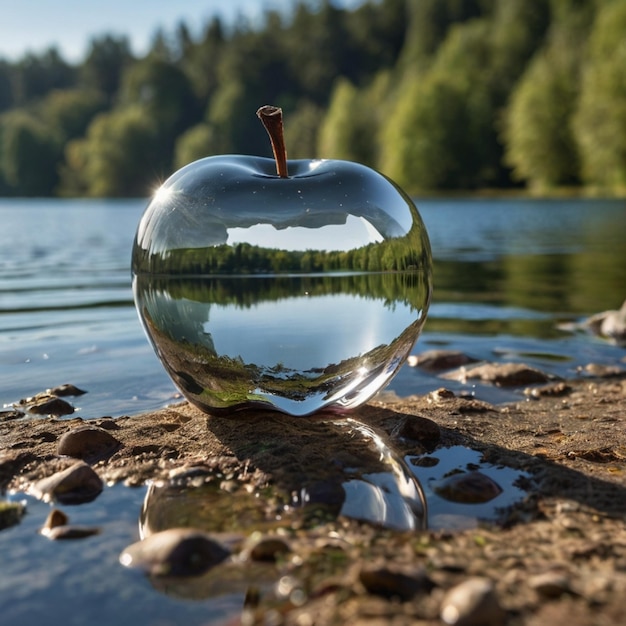 Photo sea and a glass apple