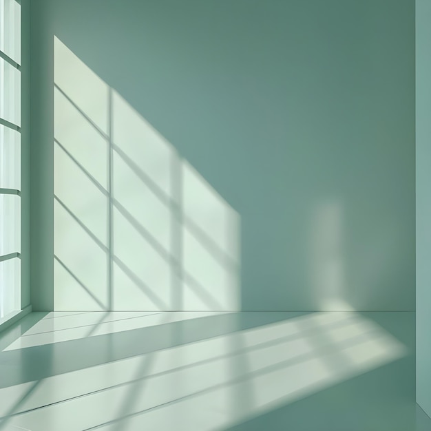 sea green empty room with windows sunlight coming through background wallpaper copy space