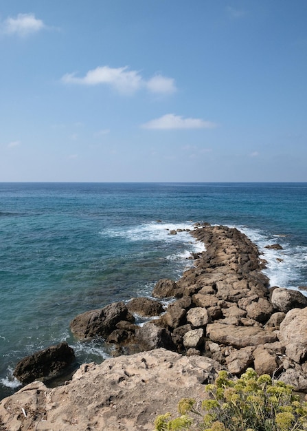 Sea landscape sea waves crashing against the rocks Tantura nature reserve Cyprus