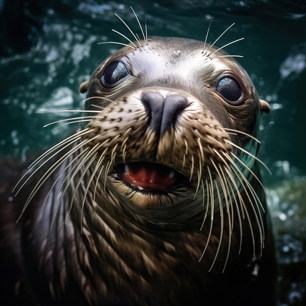 sea lion in the sea close up