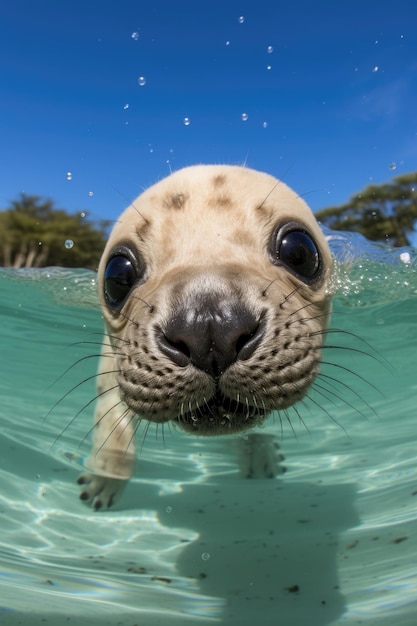 The sea lion swims in the water head above surface Generative AI