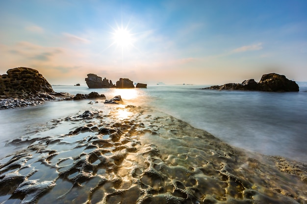 sea Morning sea and sunset and Long Shutter Speed Exposure in Taiwan sea