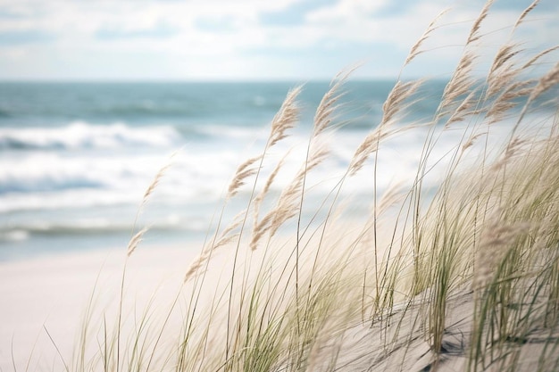 sea oats on the beach, ocean and sky