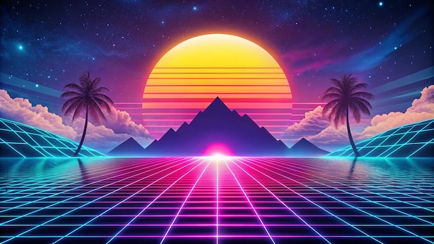 Photo sea ocean modern backgrounds for screen of your devices synth wave retro wave vaporwave futuristic aesthetics stylish flyer for ad offer bright colors