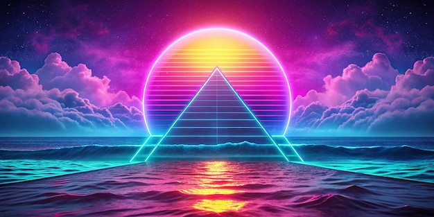 Photo sea ocean modern backgrounds for screen of your devices synth wave retro wave vaporwave futuristic aesthetics stylish flyer for ad offer bright colors