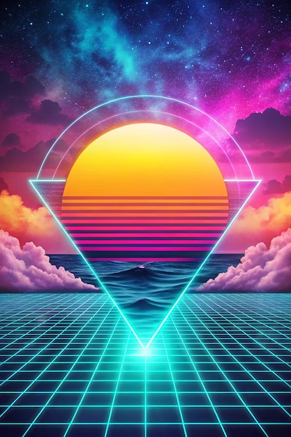 Photo sea ocean modern backgrounds for screen of your devices synth wave retro wave vaporwave futuristic aesthetics stylish flyer for ad offer bright colors