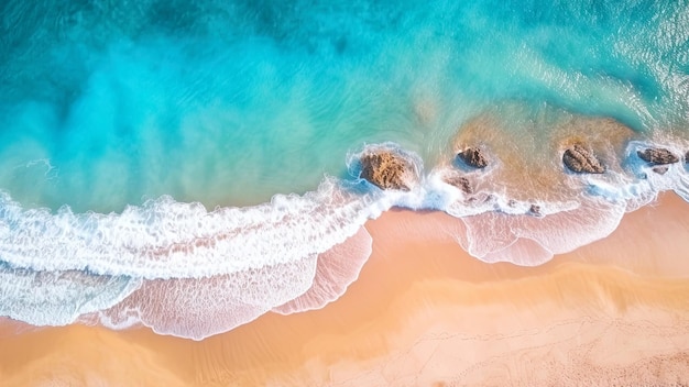 Sea ocean waves reaching shoreBeach with aerial drone Beach clear turquoise top view Beautiful beach aerial drone beautiful beach