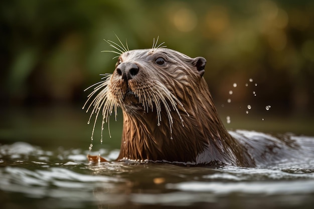 Sea otters swimming at water