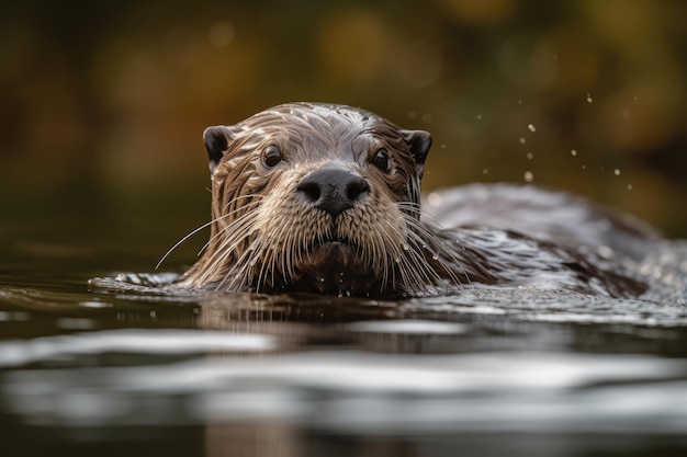 Sea otters swimming at water