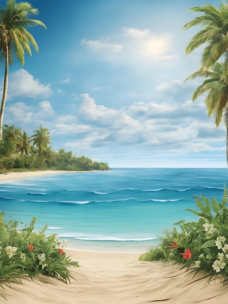 Sea panorama Tropical beach vector background