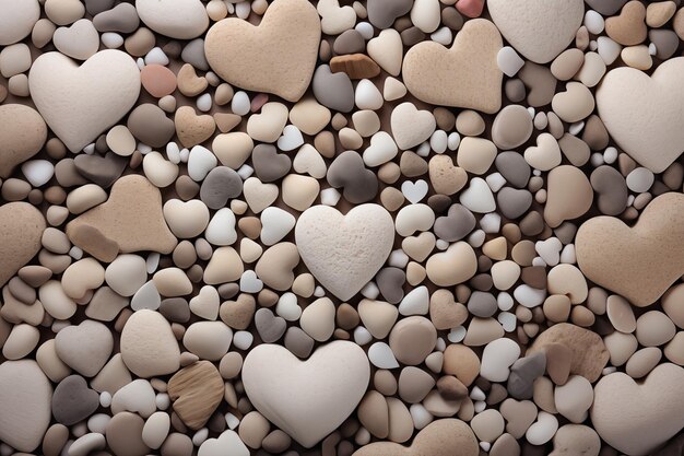 Sea pebbles in shape of hearts natural background texture valentines day card