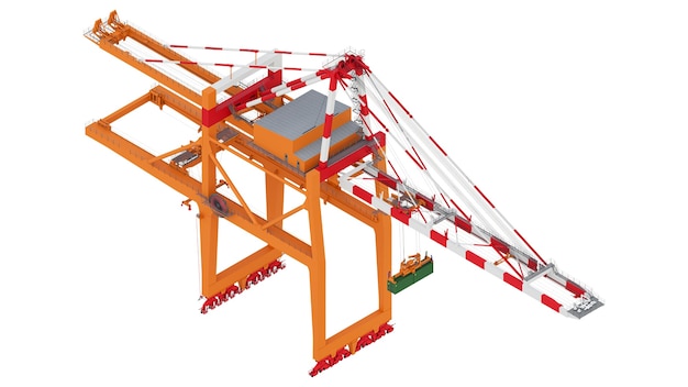 Sea port crane on a white background. 3d rendering.