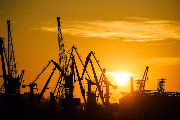 Sea port at sunset