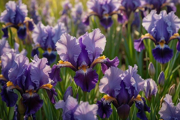 A sea of purple irises swaying in a gentle breeze