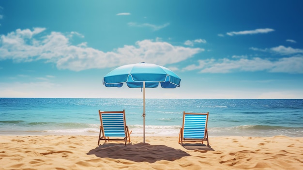 Sea sand beach Panoramic beach landscape and two chairs