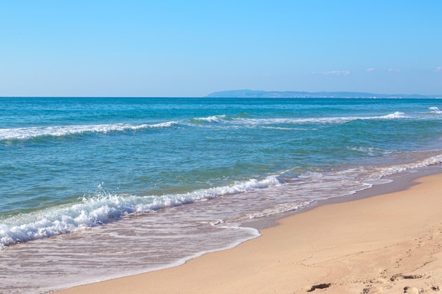 Sea sandy beach in the morning. Travel and tourism concept.