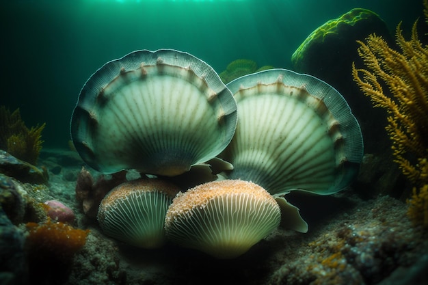 Sea scallop underwater in the ocean Generative AI